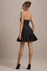 Black Sweetheart Mini Dress With Ruffle Hem